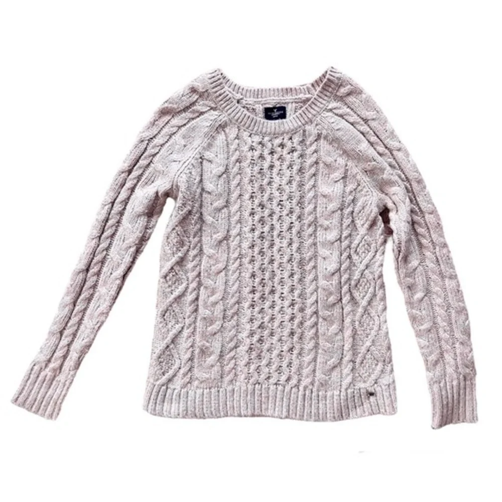 American Eagle Fishermen Cable Knit Sweater Metallic Pink size Small